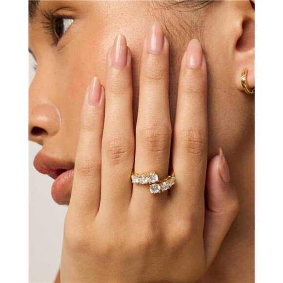 14K Gold Plated Cubic Crossover Chunky Eternity Ring | Open Twist main image 4